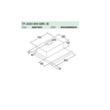 CATA - Páraelszívó TF-2003/60 LED BLACK GLASS
