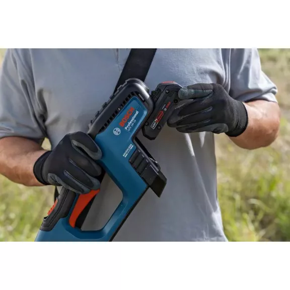 BOSCH GFR 18V-23 Bozótvágó (akku és töltő nélkül; vállpánttal; Pro-Tap orsóval és damillal; növényvédő kengyellel; 3 fogú késsel), kartondobozban