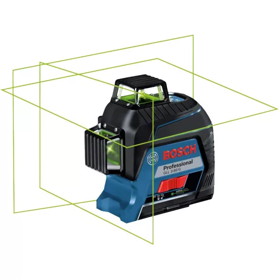 BOSCH 0601063Y00 GLL 3-80 G zöld Vonallézer kofferben + 4 db 1,5 V-os LR6 (AA) + Lézer céltábla + Szerszámkoffer
