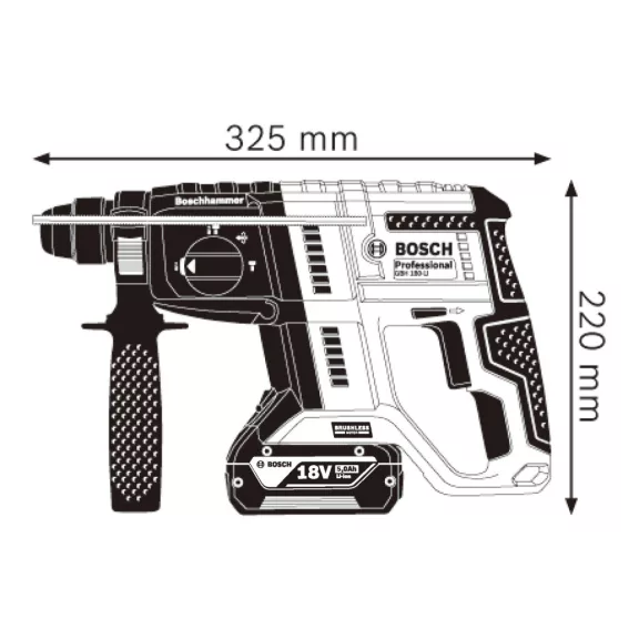 BOSCH 0611911121 GBH 180- LI (2x4.0Ah + GAL 18V-40) Akkus, szénkefementes fúrókalapács SDS-Plus kofferben