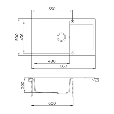   EVIDO CUBO XL 6 S Compact gránit mosogató, 860 x 500 mm, antracit