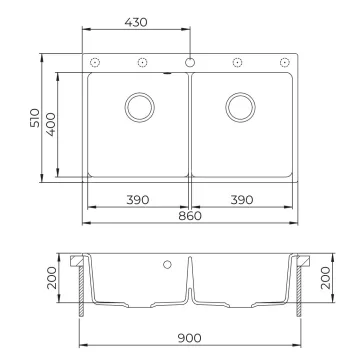 EVIDO QUADRO 9 gránit mosogató, 860 x 510 mm, antracit