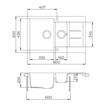   EVIDO CUBO 6 S Compact gránit mosogató, 800 x 500 mm, avena