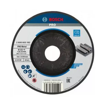   BOSCH 2608603182 PRO Metal csiszolótárcsa kis sarokcsiszolóhoz, A 24 P BF hajlított  A 24 P BF, 125 mm, 22,23 mm, 6,0 mm