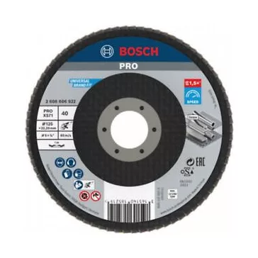   BOSCH 2608606922 X571 PRO Metal X571 legyezőtárcsa, hajlított változat, fíber, kis méretű sarokcsiszolókhoz, D= 125 mm; G= 40, hajlított