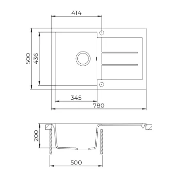 EVIDO CUBO 45 S gránit mosogató, 780 x 500 mm, platina