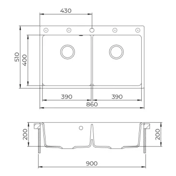 EVIDO QUADRO 9 gránit mosogató, 860 x 510 mm, platina