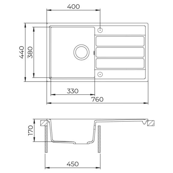 EVIDO EASY 45 S gránit mosogató, 760 x 440 mm, platina