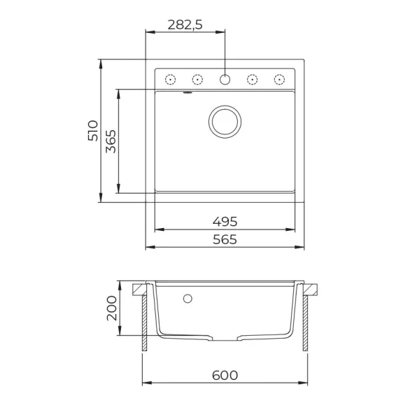 EVIDO QUADRO 6 gránit mosogató, 565 x 510 mm, fehér