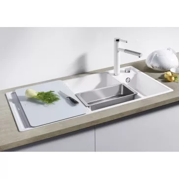   BLANCO AXIA III 6 S SILGRANIT mosogató, balos, fekete, üveg vágólappal, lefolyó-távműködtetővel