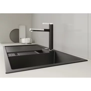   BLANCO LINEE-S kihúzható fejes csaptelep, fekete/króm, SILGRANIT-Look, HD