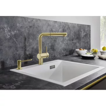 BLANCO LINUS-S kihúzható fejes csaptelep, satin gold, HD
