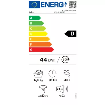 Beko B1WFK2604WEE Keskeny Elöltöltős mosógép
