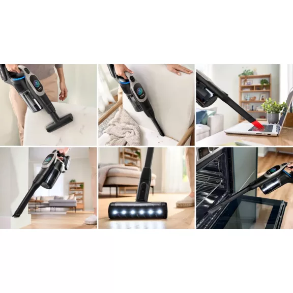 BOSCH BBS1041GQC Akkumulátoros porszívó | Unlimited 10 | 18 V / 4 Ah Li-Ion akku | MicroClean | Gyorstöltő | Grafit