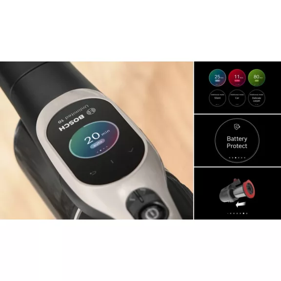BOSCH BBS1041GQC Akkumulátoros porszívó | Unlimited 10 | 18 V / 4 Ah Li-Ion akku | MicroClean | Gyorstöltő | Grafit