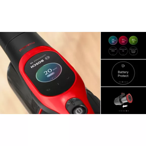 BOSCH BCS1041PET Akkumulátoros porszívó | Unlimited 10 | 18 V / 4 Ah Li-Ion akku | ProAnimal | Vörös