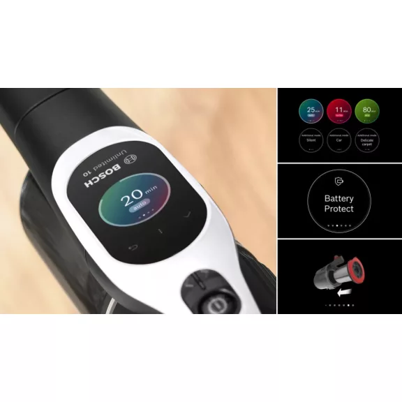 BOSCH BCS1041WAC Akkumulátoros porszívó | Unlimited 10 | 18 V / 4 Ah Li-Ion akku | Fehér