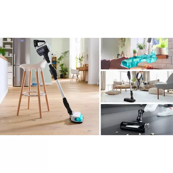 BOSCH BCS712HYG5 Serie|7 ProHygienic Aqua Akkumulátoros porszívó | Unlimited 7 | 18 V / 2 db 3 Ah Li-Ion akku | Fehér