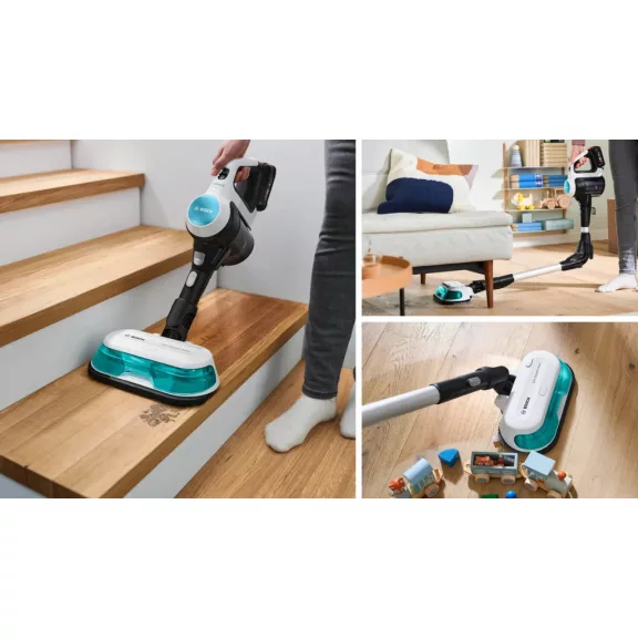 BOSCH BCS712HYG5 Serie|7 ProHygienic Aqua Akkumulátoros porszívó | Unlimited 7 | 18 V / 2 db 3 Ah Li-Ion akku | Fehér