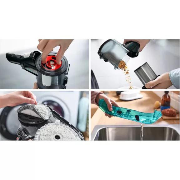 BOSCH BCS712HYG5 Serie|7 ProHygienic Aqua Akkumulátoros porszívó | Unlimited 7 | 18 V / 2 db 3 Ah Li-Ion akku | Fehér