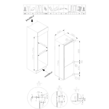   Amica BK3265.4UiAA Beépíthető kombinált alulfagyasztós hűtőszekrény | No Frost | 176,9 cm magas