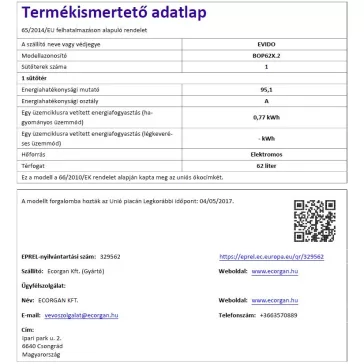EVIDO PRIMO 62X statikus sütő,inox/fek