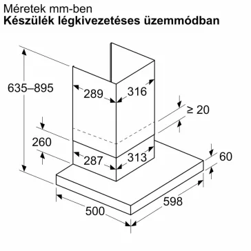   BOSCH DWB63BC60 Serie|2 Beépíthető fali kürtős páraelszívó | 400 m3/óra | 60cm | Fekete