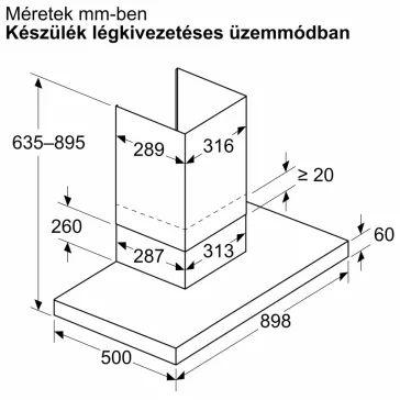   BOSCH DWB95CC30 Serie|4 Beépíthető fali kürtős páraelszívó | 594 m3/óra | 90cm | Nemesacél