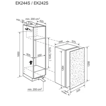   Electrolux EK244SLWE Beépíthető hűtőszekrény | OptiSpace | 214 l | 126.9 cm magas | 54.7 cm széles