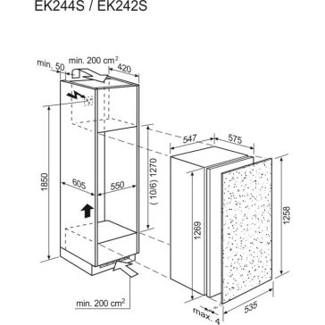   Electrolux EK244SRWE Beépíthető hűtőszekrény | OptiSpace | 214 l | 126.9 cm magas | 54.7 cm széles