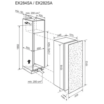   Electrolux EK282SALWE Beépíthető hűtőszekrény | DynamicAir | 262 l | 152.4 cm magas | 55 cm széles