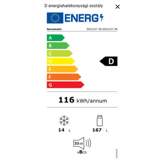 Electrolux Novamatic EKI1227.3R Beépíthető hűtőszekrény | 181 l | 122,4 cm magas | 55,6 cm széles