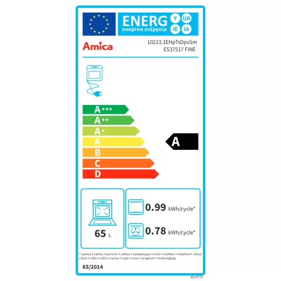 Amica ES37517 FINE beépíthető sütő | 65l | Fekete