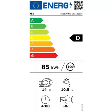 AEG FSB53927Z Teljesen beépíthető mosogatógép | 60 cm