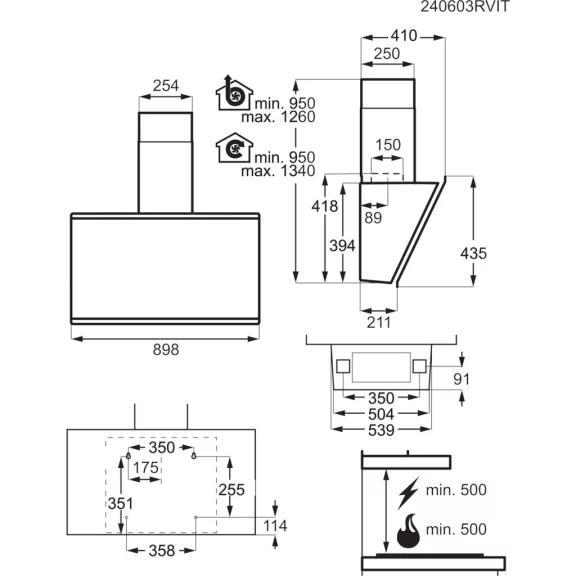 AEG GV77D91SB Beépíthető fali kürtős páraelszívó | 90cm | Fekete