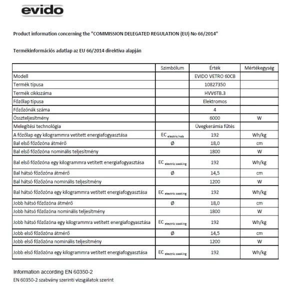 EVIDO VETRO 60CB üvegkerámia főzőlap, 60 cm, fekete