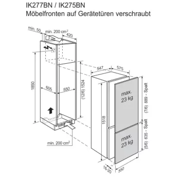   Electrolux IK275BNR Beépíthető kombinált alulfagyasztós hűtőszekrény | NoFrost | 166/60 l | 152,3 cm magas | 54.7 cm széles