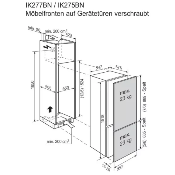 Electrolux IK275BNR Beépíthető kombinált alulfagyasztós hűtőszekrény | NoFrost | 166/60 l | 152,3 cm magas | 54.7 cm széles