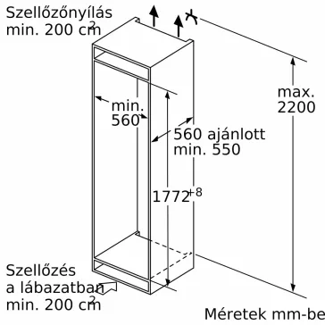   NEFF KI7863DD0 N70 Beépíthető kombinált alulfagyasztós hűtőszekrény | NoFrost | 188/67 l | 177.2 cm magas | 55.8 cm széles