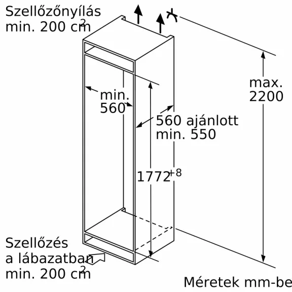 NEFF KI7863DD0 N70 Beépíthető kombinált alulfagyasztós hűtőszekrény | NoFrost | 188/67 l | 177.2 cm magas | 55.8 cm széles
