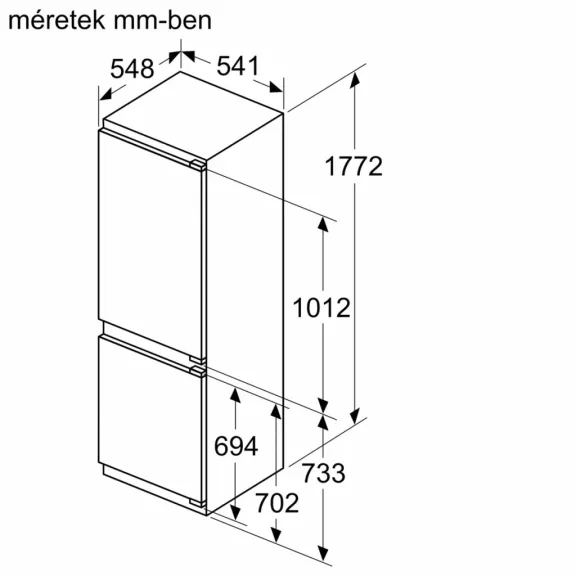 BOSCH KIN86VFE0 Serie|4 Beépíthető kombinált alulfagyasztós hűtőszekrény | NoFrost | 184/76 l | 177.2 cm magas | 54.1 cm széles