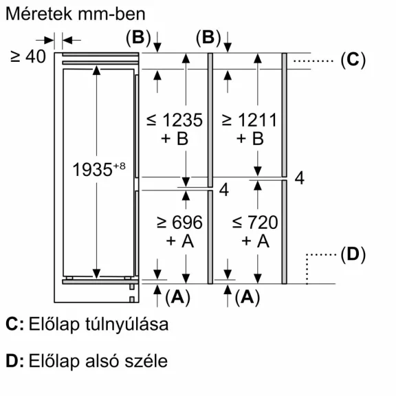 BOSCH KIN96ADC0 Serie|6 Beépíthető kombinált alulfagyasztós hűtőszekrény