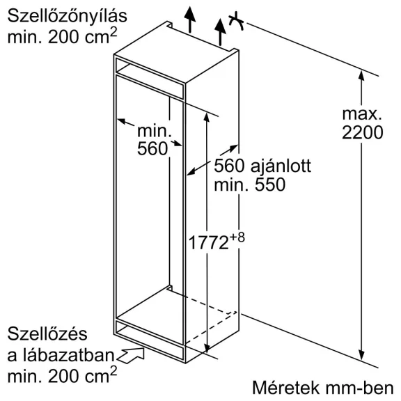 BOSCH KIV865SE0 Serie|2 Beépíthető kombinált alulfagyasztós hűtőszekrény
