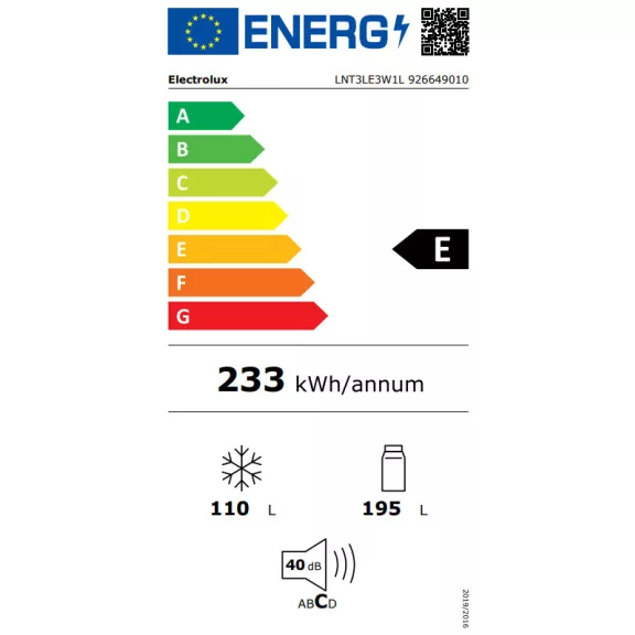 Electrolux LNT3LE3W1L Szabadonálló kombinált alulfagyasztós hűtőszekrény | LowFrost | 195/110 l | 175 cm magas | 59.5 cm széles | Fehér
