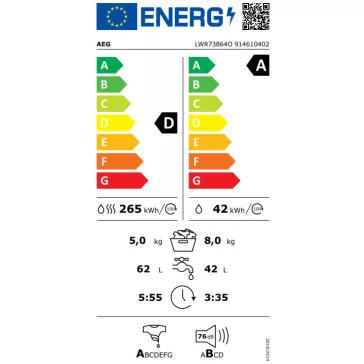 AEG LWR73864O UniversalDose mosó-szárítógép 