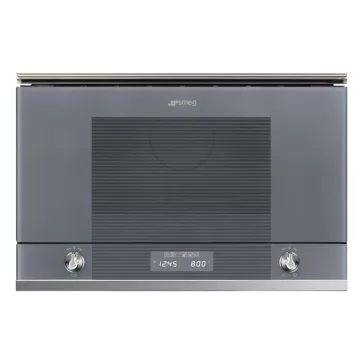   SMEG BEÉPÍTHETŐ MIKROHULLÁMÚ SÜTŐ, Linea design, 22 liter, 6 funkció, LED kijelző,forgótányér nélküli, ezüst szürke üveg