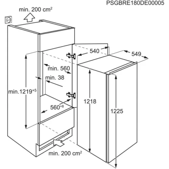AEG NSK5O12ES Beépíthető hűtőszekrény | OptiSpace | 208 l | 122.5 cm magas | 55 cm széles