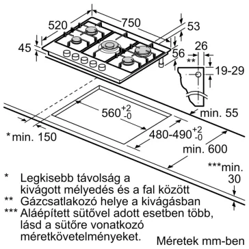   BOSCH PCQ7A5I90 Serie|6 Beépíthető gázfőzőlap | 75 cm | Nemesacél