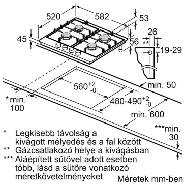   BOSCH PGP6B5K60 Serie|4 Beépíthető gázfőzőlap | 60 cm | nemesacél