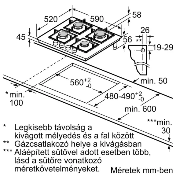 BOSCH PRP6A6H40 Serie|8 Beépíthető gázfőzőlap Fekete | 60 cm